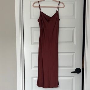 Express Slip Cowl Neck Dress in Brown/Rust